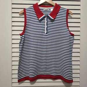 Liz Claiborne "Liz Golf" Women's Golf Sweater Vest 1X Blue White Red EUC Preppy